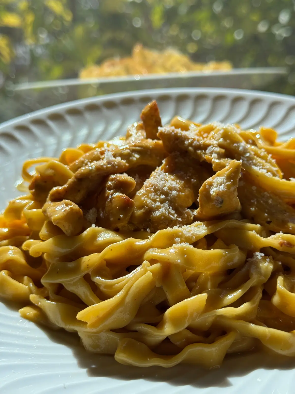 Tagliatelle com molho e parmesão ralado.